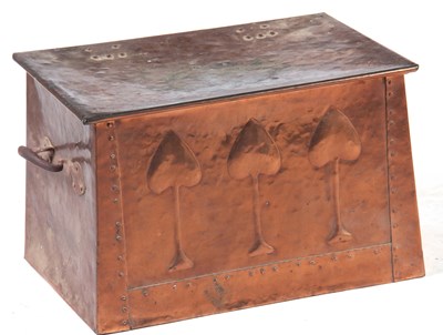 Lot 342 - A COPPER ART NOVEAU STYLE LOG BIN with...