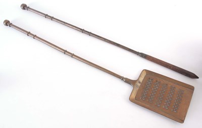 Lot 358 - A PAIR OF GEORGIAN BELL METAL FIRE IRONS, the...