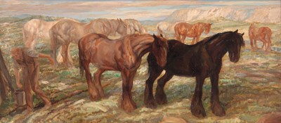 Lot 374 - ANTON LOCK (1893-1971) OIL ON BOARD, Horses in...