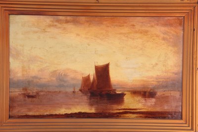 Lot 378 - JAMES WEBB (1825-1895) A SUNSET SHIPPING SCENE,...