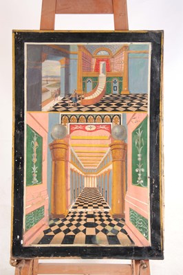 Lot 411 - AN UNUSUAL 19TH CENTURY MASONIC OIL ON CANVAS,...