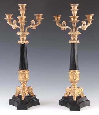 Lot 412 - A PAIR OF REGENCY STYLE BRONZE AND ORMOLU...