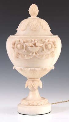 Lot 430 - A 19TH CENTURY ALABASTER CARVED URN AND COVER...