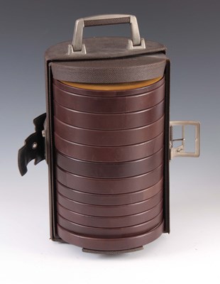 Lot 431 - A 1960'S CYLINDRICAL JEWELLERY CASE with...