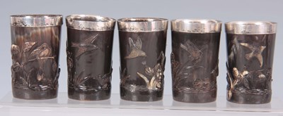 Lot 452 - A SET OF FIVE LATE 19TH CENTURY SILVER MOUNTED...