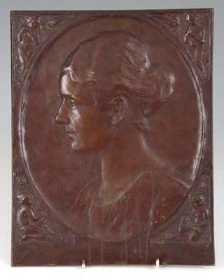 Lot 453 - AN EARLY 20TH CENTURY BRONZE PORTRAIT PLAQUE...
