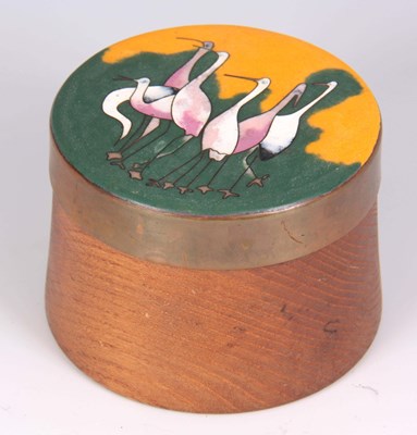 Lot 454 - AN ART DECO ENAMEL JAR AND COVER with metal...