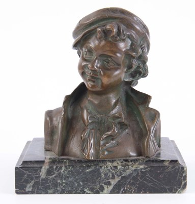 Lot 455 - A FRENCH PATINATED BRONZE BUST of a young boy...