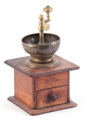 Lot 465 - AN 18TH CENTURY BRASS AND WALNUT COFFEE...
