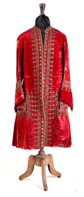Lot 493 - AN 18th CENTURY RED VELVET & BULLION DRESS...