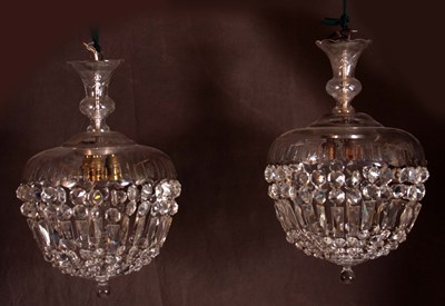 Lot 500 - A PAIR OF CUT GLASS DOME SHAPED CHANDELIERS...