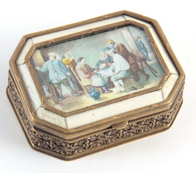 Lot 512 - A 19TH CENTURY GILT METAL BOX WITH MINIATURE...