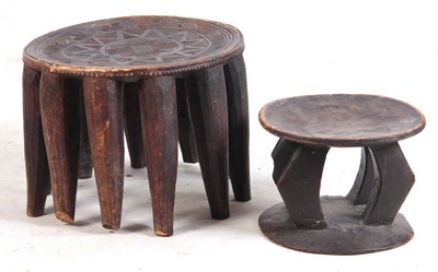 Lot 515 - A PAIR OF ANTIQUE AFRICAN TRIBAL STOOLS, one...