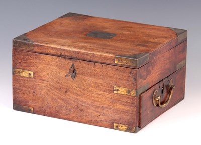 Lot 523 - A MAHOGANY BRASS BOUND CORRESPONDENCE BOX with...