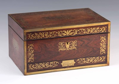 Lot 526 - A MID 19TH CENTURY BRASS INLAID ROSEWOOD...