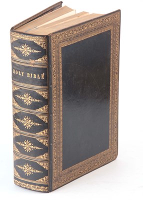 Lot 584 - A LARGE LEATHER BOUND ANTIQUE BIBLE PLUS AN...