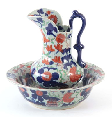 Lot 61 - A MASONS STYLE JUG AND WASHBOWL decorated with...