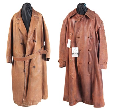 Lot 675 - TWO VINTAGE TAN LEATHER MOTORING LONG COATS