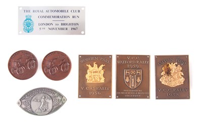 Lot 680 - A COLLECTION OF SIX BRONZE V.C.C. RALLY BADGES...