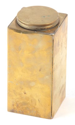Lot 706 - A BRASS OIL CONTAINER WITH NAME BADGE STAMPED...