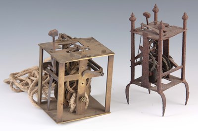 Lot 760 - AN EARLY POSTED FRAME CLOCK MOVEMENT and an...