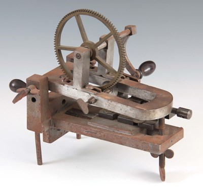 Lot 761 - A BRASS AND STEEL WATCHMAKERS LATHE 16.5cm high