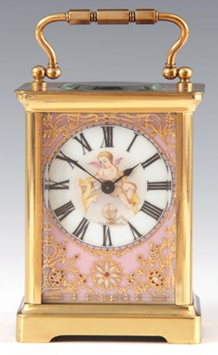 Lot 782 - A FRENCH PORCELAIN PANELLED CARRIAGE CLOCK the...