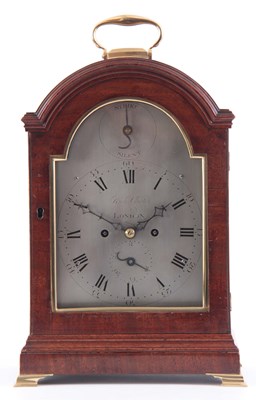 Lot 819 - A GEORGE III MAHOGANY BRACKET CLOCK SIGNED...
