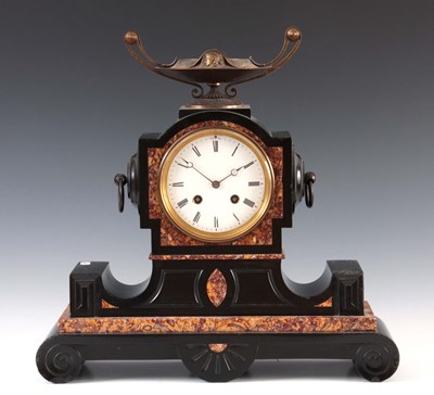 Lot 861 - A 19TH CENTURY FRENCH BLACK SLATE AND MARBLE...