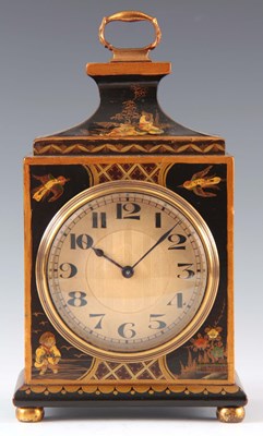 Lot 873 - AN EDWARDIAN LACQUERED CHINOISERIE MANTEL...