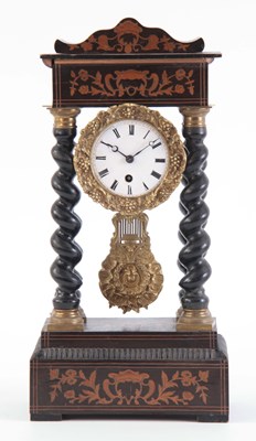 Lot 894 - A 19th CENTURY FRENCH INLAID PORTICO CLOCK...