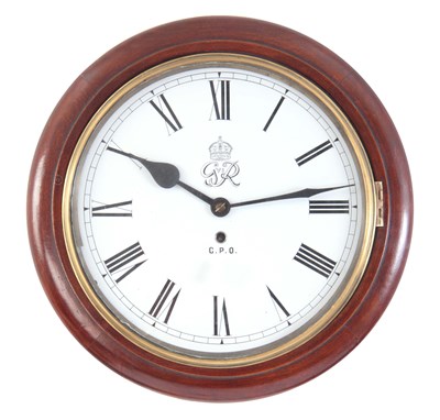 Lot 905 - A MAHOGANY CASED SPRING DRIVEN WALL CLOCK with...