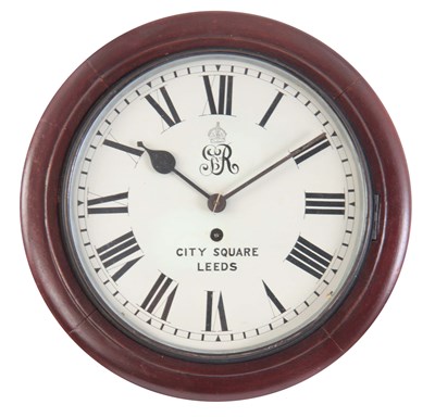 Lot 906 - A MAHOGANY CASED SPRING DRIVEN WALL CLOCK with...