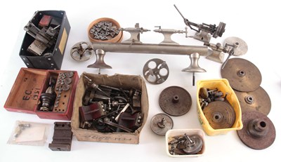 Lot 943 - A VINTAGE STEEL WATCHMAKERS LATHE with wheel...