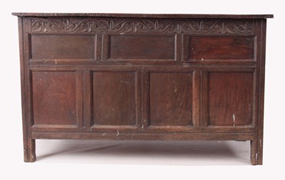 Lot 965 - A 17TH CENTURY JOINED OAK COFFER OF LARGE SIZE...