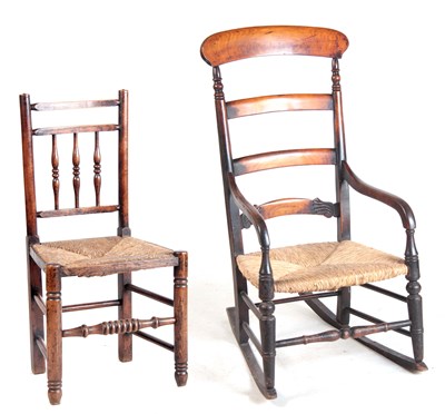 Lot 966 - A 19TH CENTURY STAINED BEECHWOOD ROCKING...