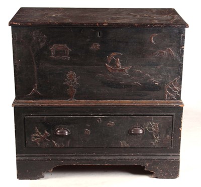 Lot 975 - AN 18TH CENTURY LAQUERED CHINOISERIE DECORATED...